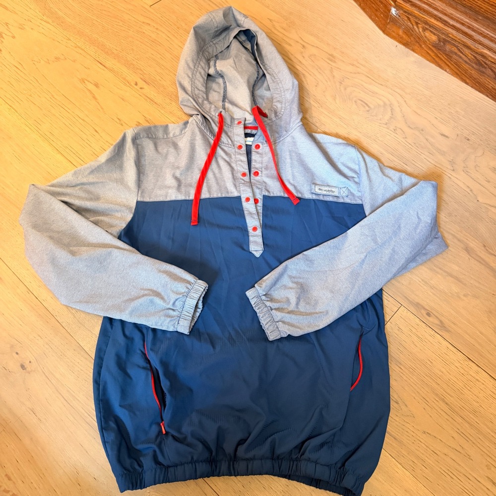 Columbia PFG Mens Small Blue Gray Colorblock Anorak Windbreaker Hooded Jacket